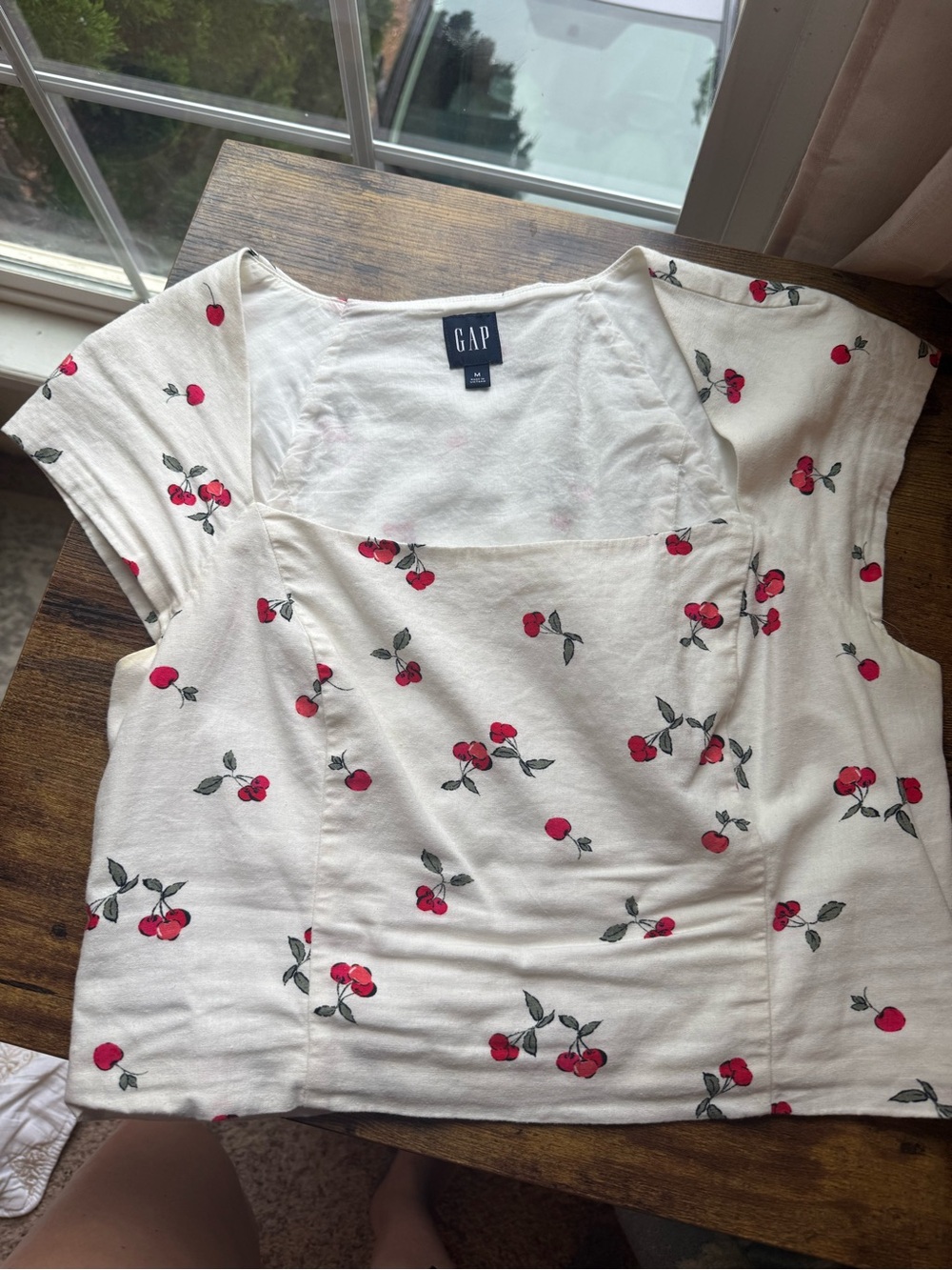 GAP Cream Crop Top with Red Cherry Print